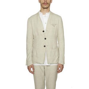 NOSTRASANTISSIMA Men's Linen Unstructured Blazer Men Beige Outerwear